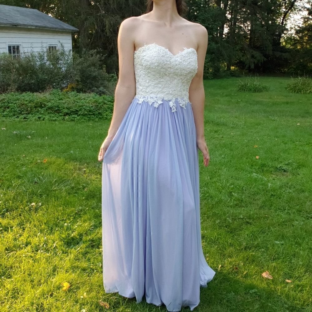 Madison James Purple and White Sequin A-Line Chiffon Gown 8
